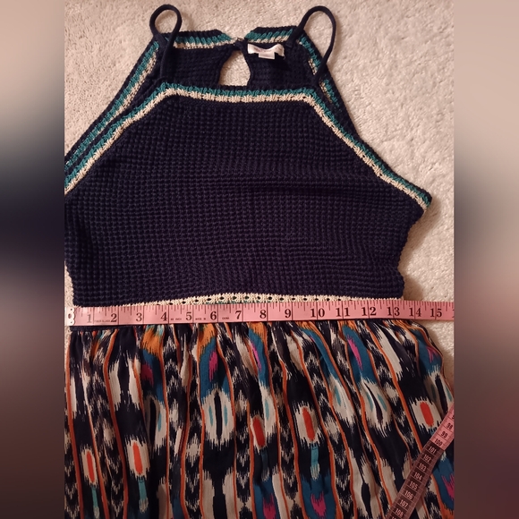 Xhiliration~Blue Crochet Tank Top Bohemian Colorful Aztec Maxi Dress - Picture 8 of 14
